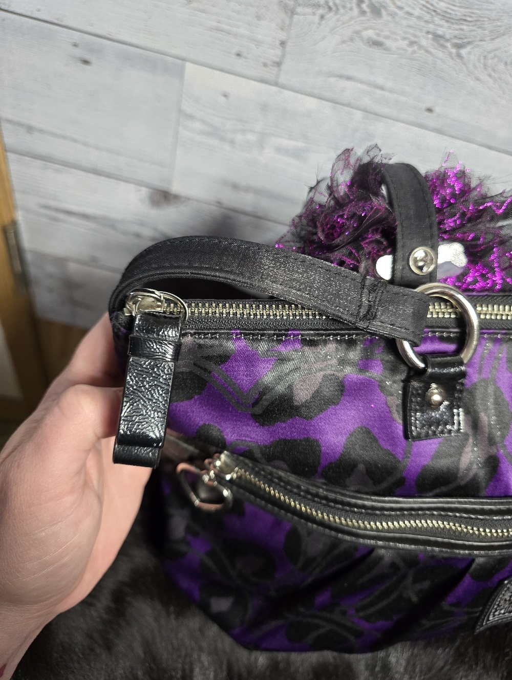 Y2K Coach Poppy Daisy Ocelot Glam Tote Purple Leopard Print Glitter Indie Sleaze - Picture 14 of 14